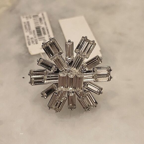 NWT Kate Spade Statement 6 Crystal Snowflake Rosette Large Cocktail Silver Ring - Picture 1 of 7